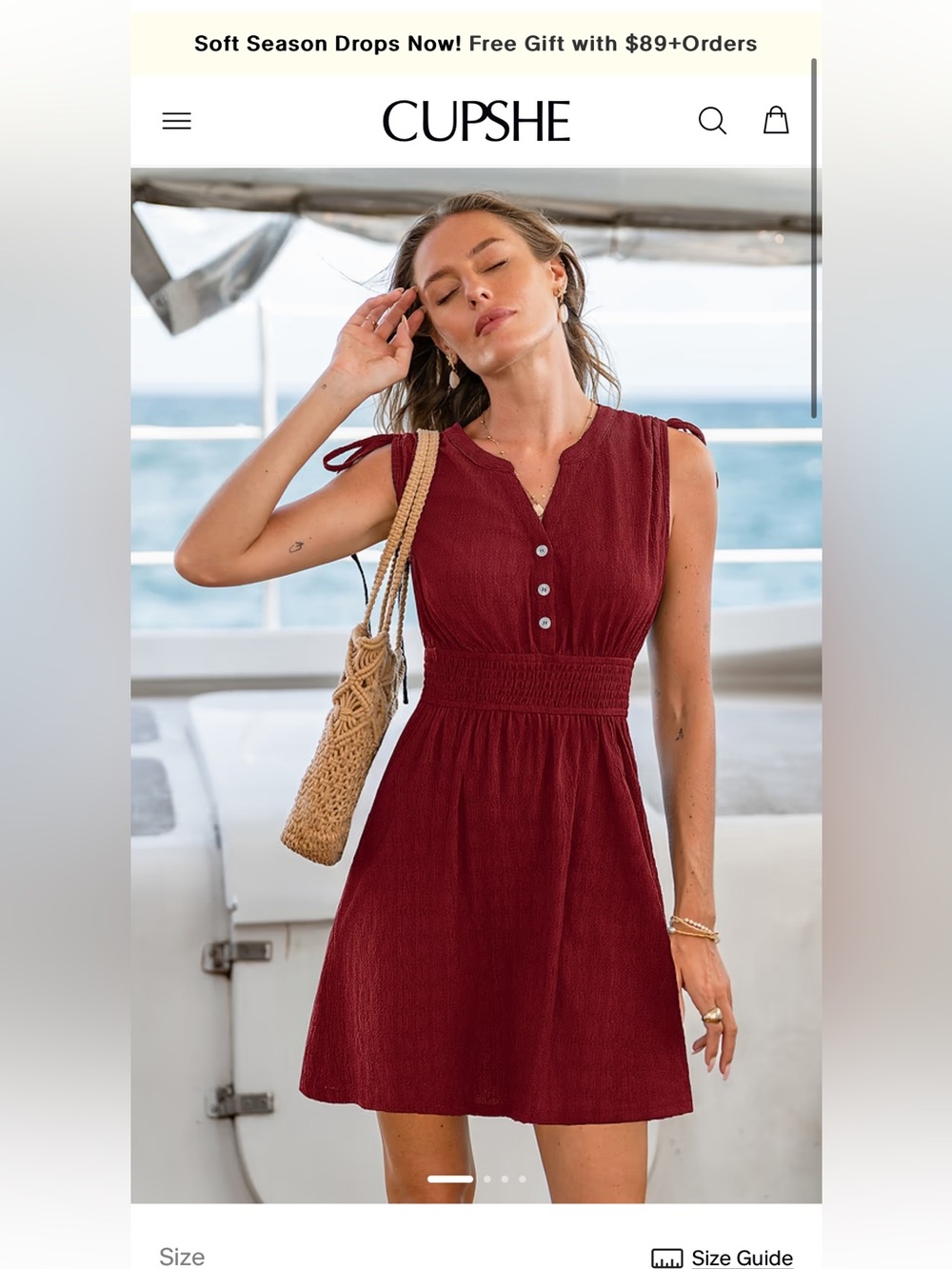 NWT Cupshe Red V-Neck Mini Dress w/ Smocked Waist for Vacation